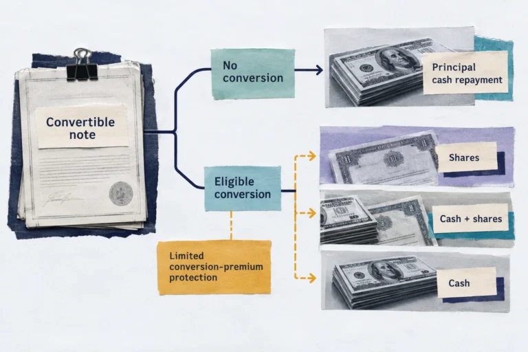 How does convertible debt change the dilution and refinancing risk of a technology stock?
