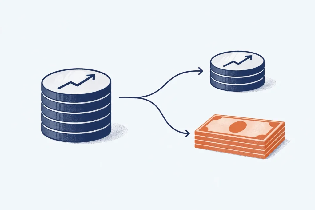 An award-token group splits into shares delivered to an employee and a separate cash payment for tax withholding.