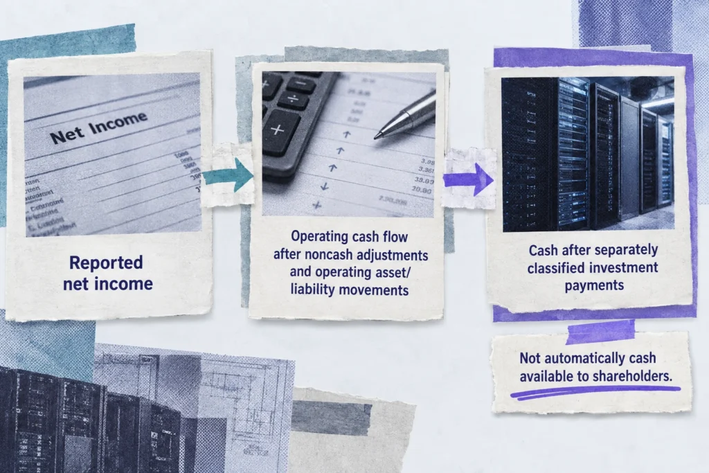 Reported earnings are reconciled to operating cash flow before separately classified investment payments are deducted.
